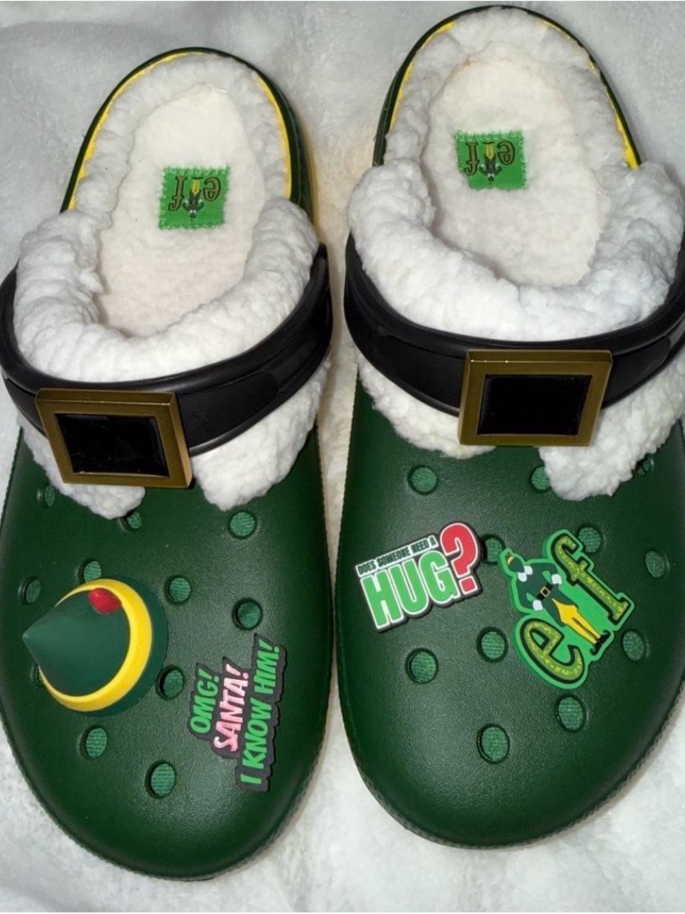 Kids Green Holiday Sherpa-Lined Clog One Piece